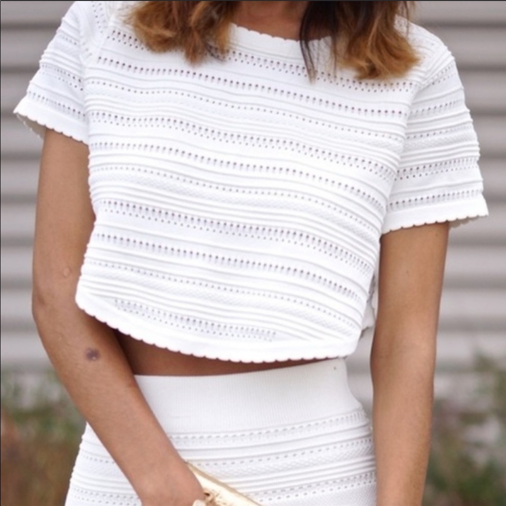 Torn by Ronny Kobo White Knit round hem Crop Top NWOT